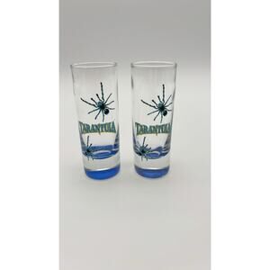 Set Of 2 Tarantula Tequila Shot Glasses Spiders Blue & Clear Very Good Condition